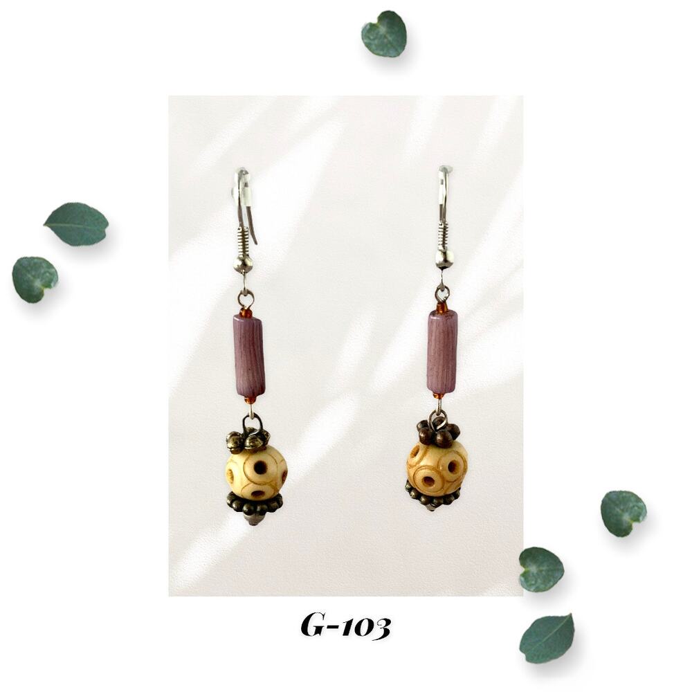 Naturally Unique - Bone and Mauve Purple Earrings